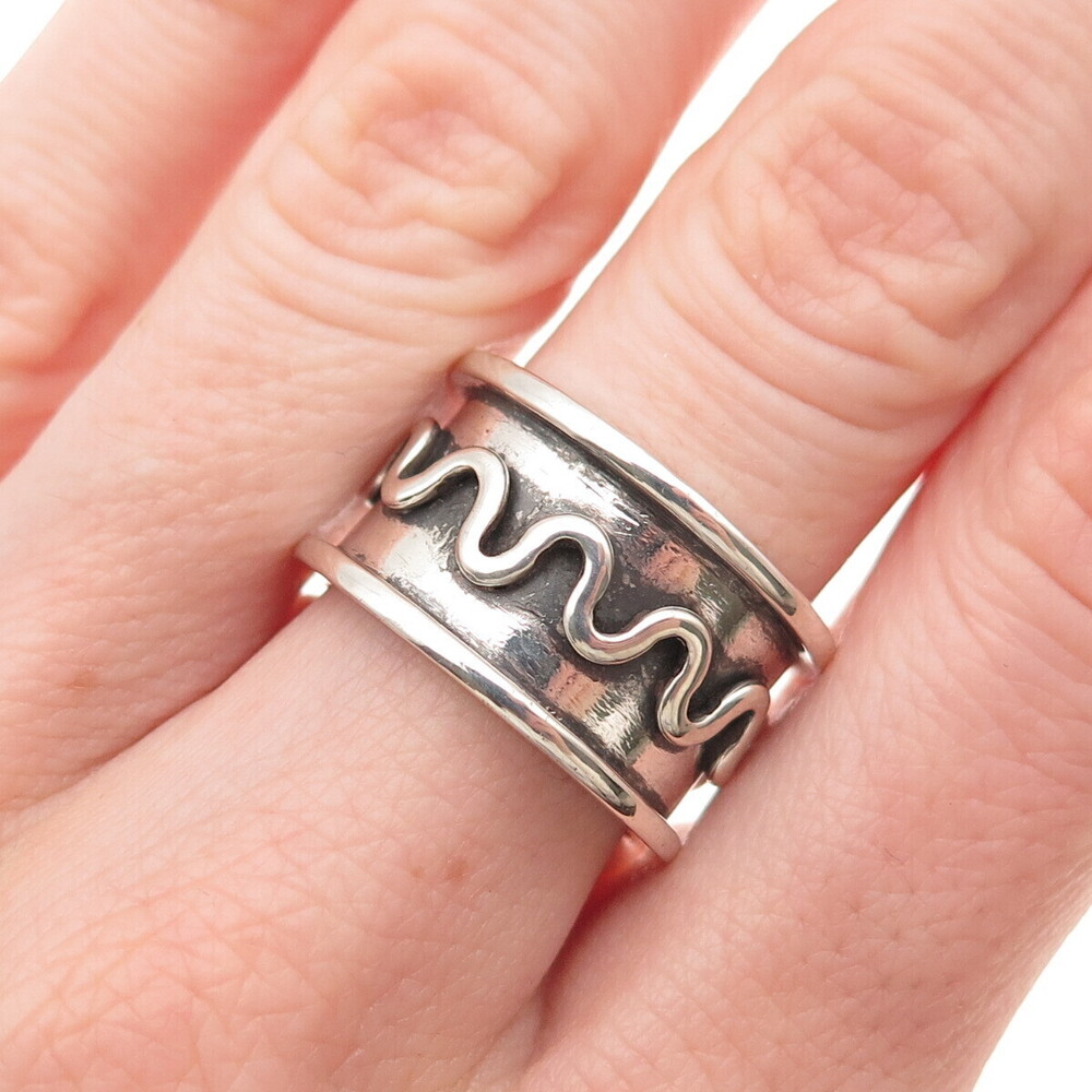 925 Sterling Silver Vintage Zig Zag Wave Oxidized Band Ring Size 6.75